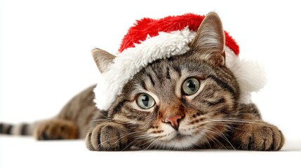 A cat wearing Santa's hat. Christmas time concept.