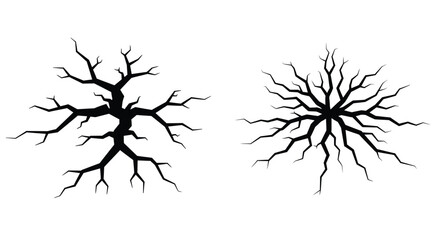 Two stark black tree branch silhouettes against a plain white background