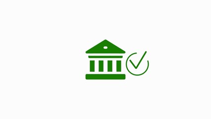 Green Bank Building with Check Mark Icon on White Background photo 000005005