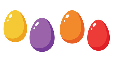 Four brightly colored shiny egg shapes arranged in a horizontal row
