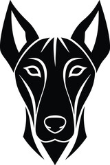 The cartoon vector illustration is a cute black and white wolf head drawing with a friendly, happy face, isolated like a husky or dog breed petThe cartoon vector illustration is a cute black and white