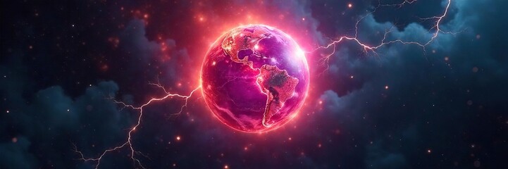 Mesmerizing Crackling Energy Orb A Vibrant Lightning Ball Illuminates the Inky Blackness of Space, Radiating Power and Mystery in a Surreal Cosmic Display.