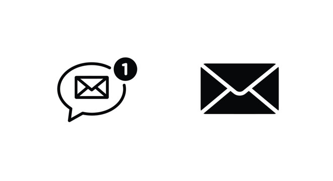 Simple black and white icons representing email and new message notification