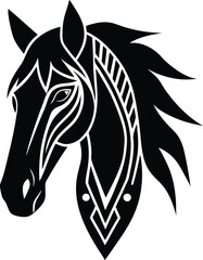 A bold black horse head silhouette or tribal tattoo vector illustration is a powerful animal symbol and wildlife icon design