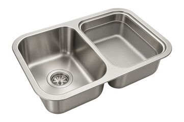 Double-bowl kitchen sink with colander, ideal for rinsing veggies in a healthy kitchen.
