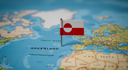 Greenland Flag on Map Travel Destination Arctic North Country Geographical Adventure World Atlas Landmark Travel