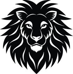 This vector illustration features a wild animal's lion head mascot with tribal black art suitable for a tattoo symbol