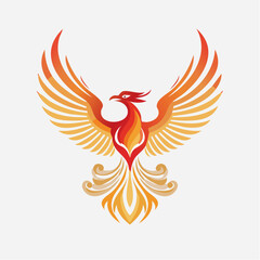 Fototapeta premium Elegant Phoenix Bird with Golden Wings and Red Feathers Flaring Up in Bright Studio