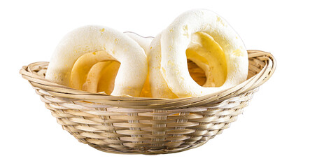 Avoador, known as starch biscuit, goma biscuit, wind biscuit, peta, xiringa or flying biscuit, made from cassava starch, also known as cassava starch. Isolated white background.