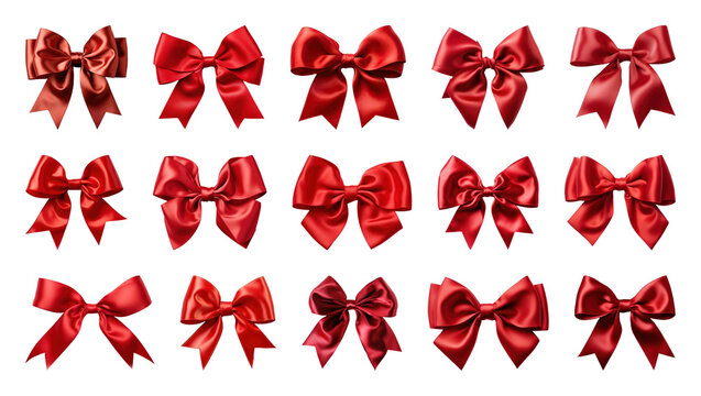 PNG Elegant red satin bows collection, element set on transparent background