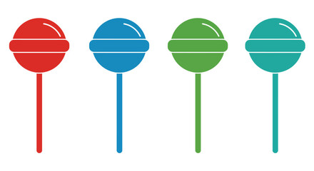 Four colorful lollipops in a row simple vector graphic illustration