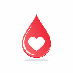 Red blood drop with heart shape inside, donation symbol.
