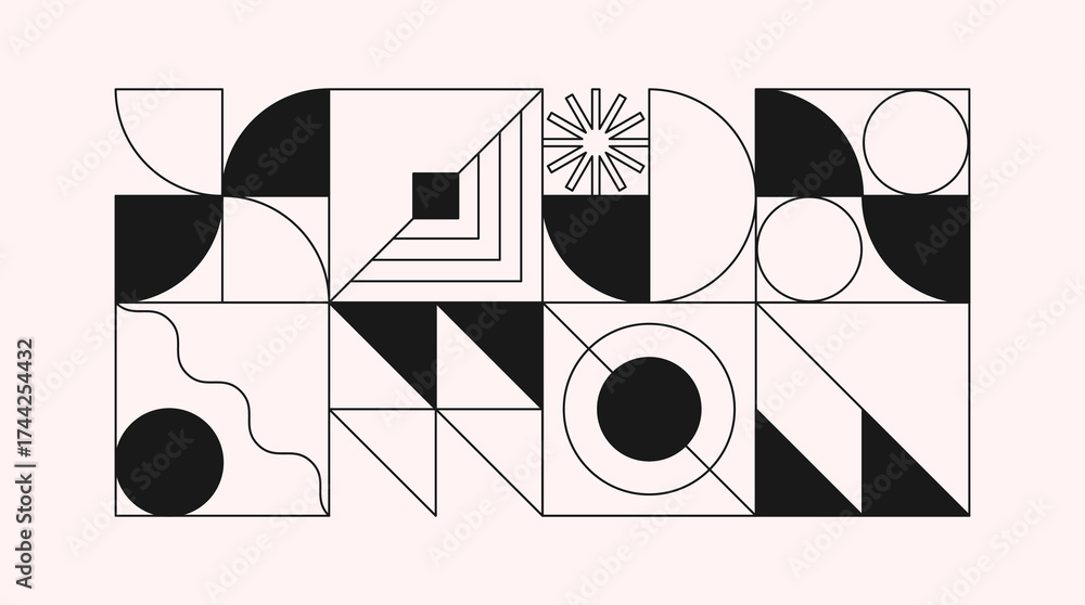 Wall mural abstract geometric composition in brutalist style.trendy modular design with block shapes and elemen