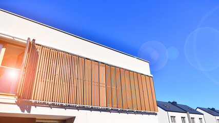 Newly built terraced houses in a residential area. Modern terraced houses on the outskirts of the city.