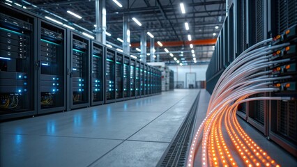Modern data center showcasing advanced technology and intricate network connections Generative AI