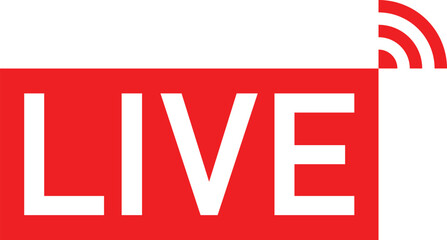 Live stream icon or button, Online broadcast logo, Vector illustration, Live Stream sign, emblem, logo, Vector Illustration, Social media icon live streaming,  Live stream flat logo, red vector design