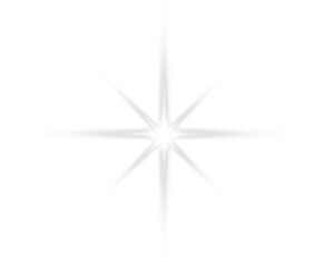 White glowing star light effect with soft blur and radiating beams. Minimalist sparkle perfect for Christmas, fantasy, or luxury designs. Ideal for overlays, cards, and digital art.