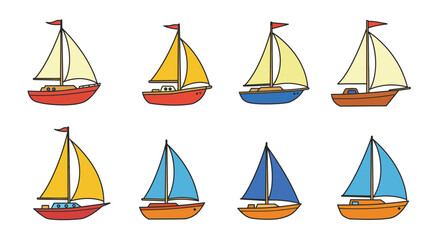 A collection of colorful cartoon sailboats with different hull colors displayed