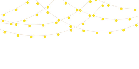 Decorative yellow string lights illustration on transparent background. Perfect elements for banner, poster, flyer, Diwali and Xmas card decorations. 