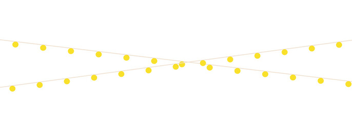 Decorative yellow string lights illustration on transparent background. Perfect elements for flyer, banner, poster, Diwali and Xmas card decorations. 