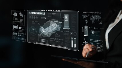 Technical layout of electric vehicle showing battery system, power control, traction motor,...