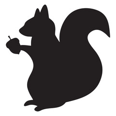 Black Silhouette of a Squirrel Holding an Acorn on White Background