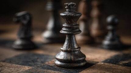 chess piece strategically positioned on a rustic wooden table symbolizing financial tactics and silent strategy insights