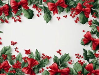 Bright Holly and Red Ribbon Border