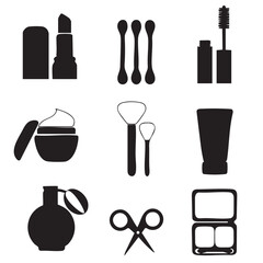 Obraz premium Collection of Black Silhouette Makeup and Personal Care Icons on White Background