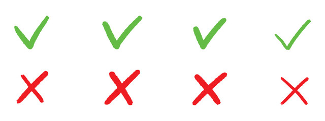 Check mark icons. green check mark and red cross mark icon set. green tick and red. Symbols of approval and Decline icon vector