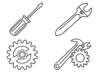 Vector line icons of tools and settings, minimal outline style