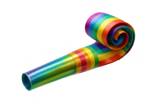 Rainbow party blower celebrating happiness on transparent background - Powered by Adobe