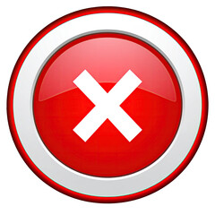 Obraz premium Glossy, red, circular button with white 'X' and a subtle, light-grey border, isolated