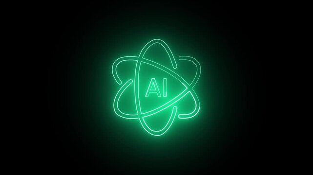 AI and data neon icons futuristic technology concepts 