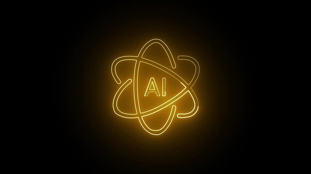 AI and data neon icons futuristic technology concepts 