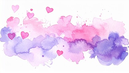 Obraz premium Pink and lavender watercolor splash with doodle hearts