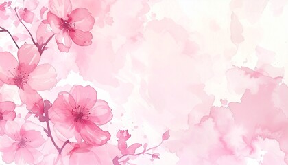 Fototapeta premium Pink watercolor wash background with subtle floral patterns, elegant advertising style
