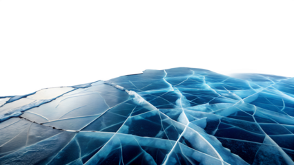 Cracked blue ice surface isolated on transparent background, showcasing the beauty and fragility of natures frozen artwork, cold and pristine