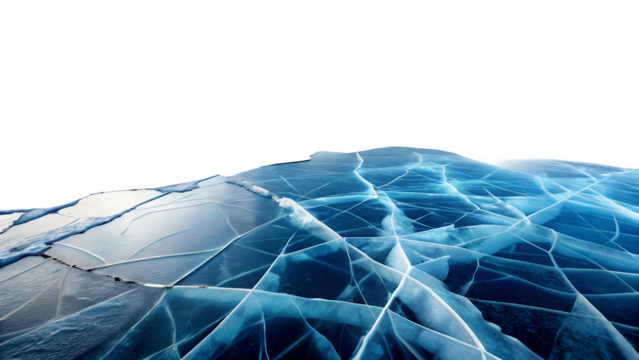 Cracked blue ice surface isolated on transparent background, showcasing the beauty and fragility of natures frozen artwork, cold and pristine