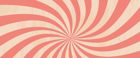 Swirl Groovy Starburst. Abstract retro vintage texture background pattern in Warm Tone. Vector illustration. Simple Horizontal wallpaper for poster and card, template, post, banner and decor. Not AI