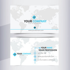 Modern Minimalist Business Card Template — Corporate Identity Design with World Map Background and Blue Accents