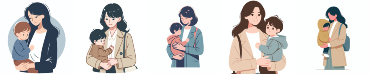 vector of a mother holding a toddler