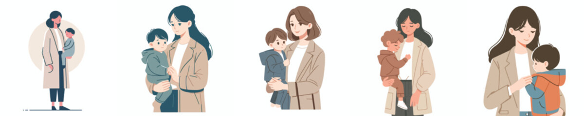vector of a mother holding a toddler