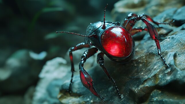insect with a red ruby shell, hd, octane, realistic 