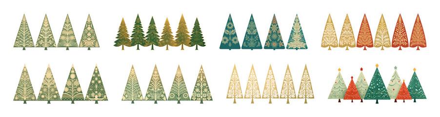 Obraz premium PNG Festive illustrated Christmas trees, element set on transparent background