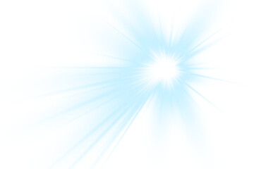 Bright blue light burst with rays and glow effect on transparent background