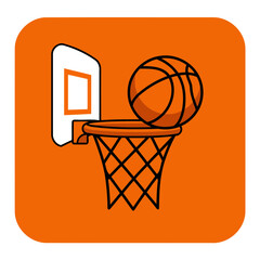 Cartoon Style Basketball Hoop and Ball Vector Illustration on a Vibrant Orange Background