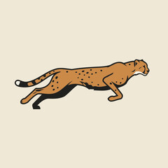 Dynamic Running Cheetah Vector Illustration in Retro Brown and Black Style