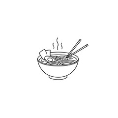 Minimalist Steaming Ramen Bowl Vector Line Art Illustration with Chopsticks