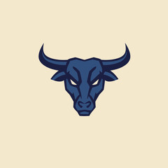Powerful Geometric Dark Blue Bull Head Vector Mascot Illustration